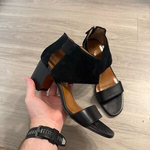 Aquatalia Black Suede & Leather Block Heel Sandals Women’s 11 Made in Italy